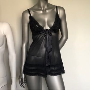 Fredericks of Hollywood Black Mesh Ruffle Babydoll